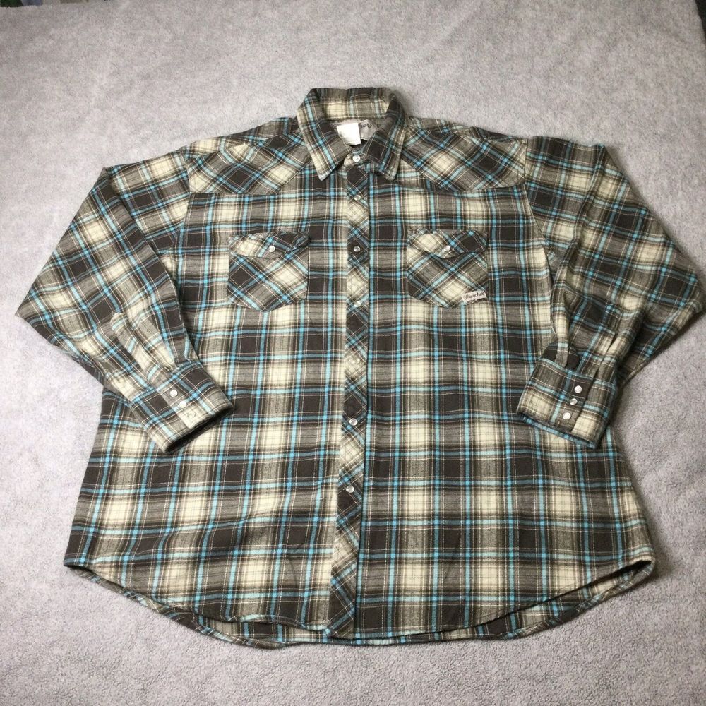 Wrangler Long Sleeve Pearl‎ Snap Shirt Western Plaid Gray Cowboy Ranch  Mens 2XL